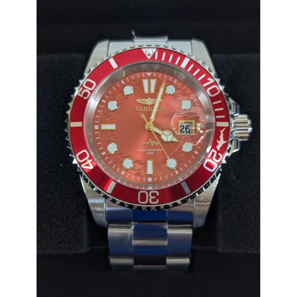 Invicta Pro Diver 50888 Mens Watch 42mm Red Dial Steel Band PC32 Quartz New